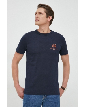 Selected Homme t-shirt bawełniany kolor granatowy z nadrukiem