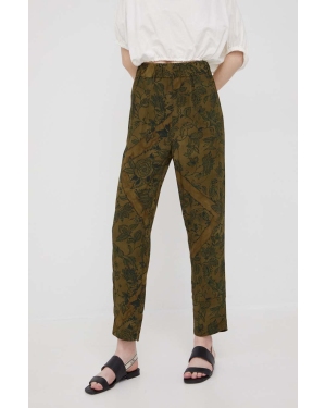 Sisley spodnie damskie kolor zielony proste high waist
