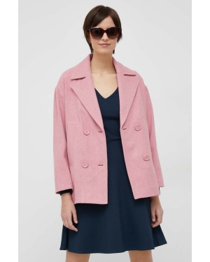 Sisley płaszcz z domieszką wełny kolor różowy przejściowy dwurzędowy