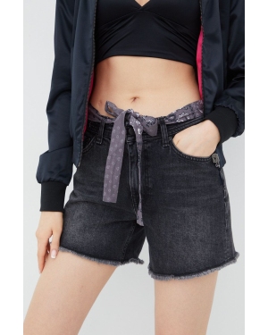 Superdry szorty jeansowe damskie kolor szary gładkie medium waist