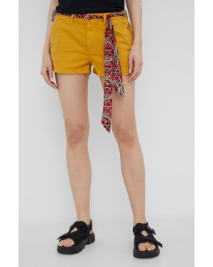 Superdry szorty damskie kolor żółty gładkie medium waist