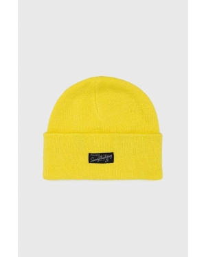 Superdry czapka kolor żółty z grubej dzianiny