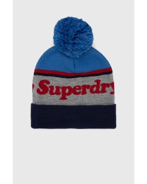 Superdry czapka kolor niebieski z grubej dzianiny