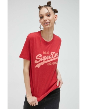 Superdry t-shirt bawełniany kolor czerwony