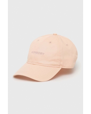 Superdry czapka z daszkiem bawełniana kolor różowy z aplikacją