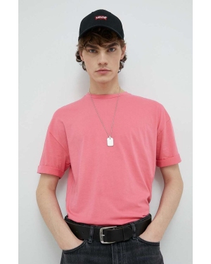 Drykorn t-shirt bawełniany Thilo kolor różowy gładki