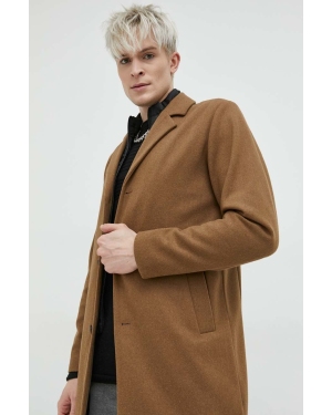 Jack & Jones płaszcz z domieszką wełny kolor brązowy przejściowy