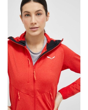 Salewa bluza sportowa Agner Hybrid damska kolor czerwony z kapturem melanżowa