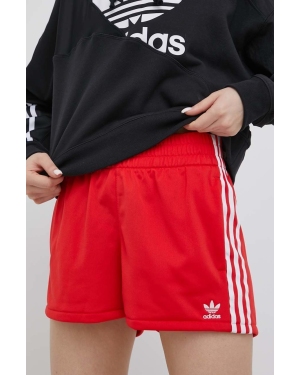 adidas Originals szorty Adicolor HE9495 damskie kolor czerwony gładkie high waist