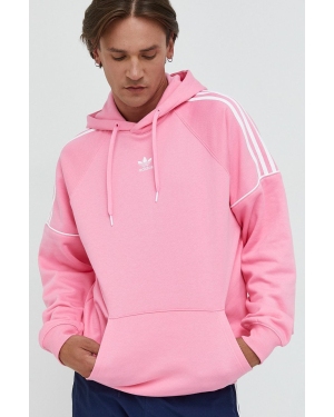 adidas Originals bluza bawełniana męska kolor różowy z kapturem z aplikacją
