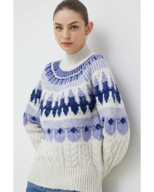 Vero Moda sweter damski kolor niebieski ciepły z półgolfem