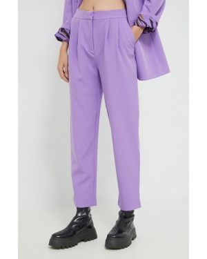 Vila spodnie damskie kolor fioletowy proste high waist