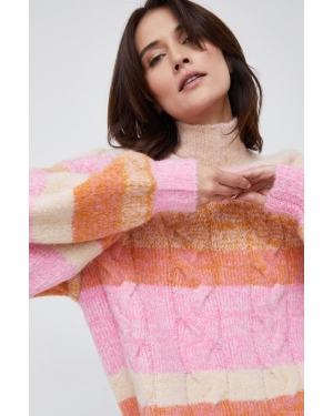 Y.A.S sweter z domieszką wełny damski kolor różowy ciepły z golfem
