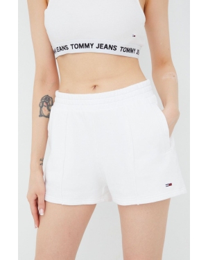 Tommy Jeans szorty bawełniane DW0DW12626.PPYY damskie kolor biały gładkie high waist