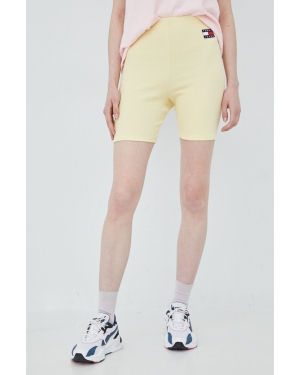 Tommy Jeans szorty DW0DW14174.PPYY damskie kolor żółty gładkie high waist