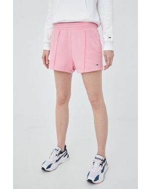 Tommy Jeans szorty bawełniane DW0DW12626.PPYY damskie kolor różowy gładkie high waist