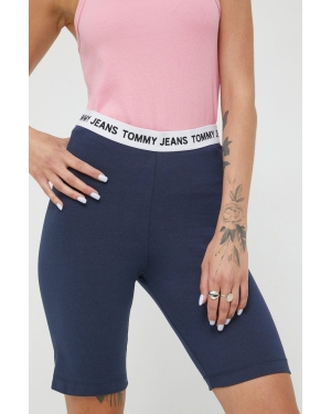 Tommy Jeans szorty DW0DW13591.9BYY damskie kolor granatowy gładkie high waist