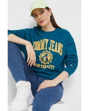 Tommy Jeans bluza damska kolor turkusowy z nadrukiem