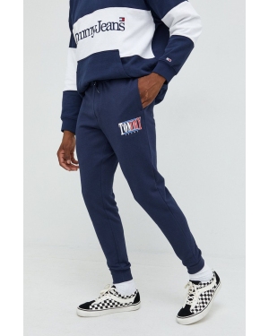 Tommy Jeans spodnie dresowe bawełniane męskie kolor granatowy z nadrukiem
