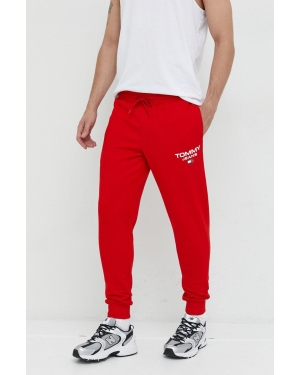 Tommy Jeans spodnie dresowe bawełniane męskie kolor czerwony z nadrukiem