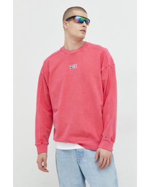 Tommy Jeans bluza bawełniana męska kolor różowy z aplikacją