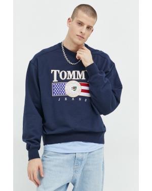Tommy Jeans bluza bawełniana męska kolor granatowy z aplikacją