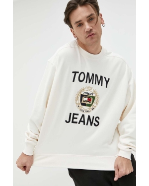 Tommy Jeans bluza bawełniana męska kolor beżowy z aplikacją
