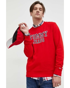 Tommy Jeans bluza bawełniana męska kolor czerwony z nadrukiem