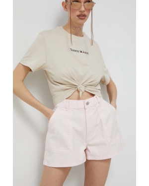 Tommy Jeans szorty damskie kolor różowy gładkie high waist