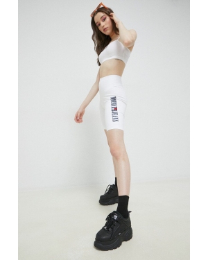 Tommy Jeans szorty damskie kolor biały z aplikacją high waist