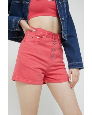 Tommy Jeans szorty jeansowe damskie kolor różowy gładkie high waist