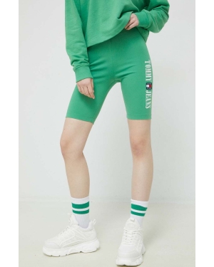 Tommy Jeans szorty damskie kolor zielony z aplikacją high waist