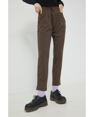 JDY spodnie damskie kolor brązowy proste high waist