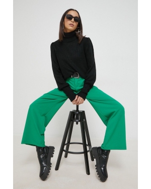 JDY spodnie damskie kolor zielony szerokie high waist