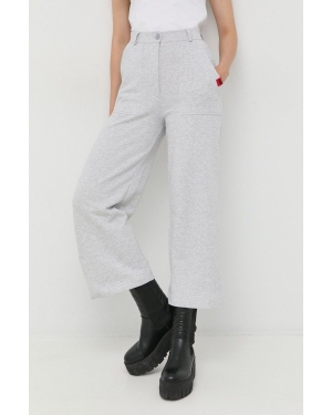 Love Moschino spodnie bawełniane damskie kolor szary proste high waist