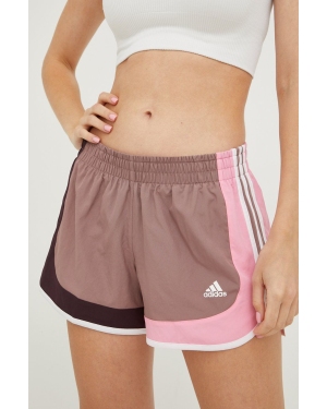 adidas Performance szorty do biegania Marathon 20 damskie kolor fioletowy wzorzyste medium waist