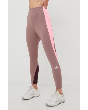 adidas Performance legginsy do biegania Own The Run damskie kolor brązowy wzorzyste
