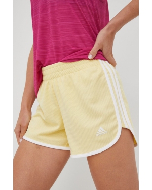 adidas Performance szorty do biegania Marathon 20 damskie kolor żółty z aplikacją medium waist