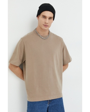 Abercrombie & Fitch t-shirt bawełniany kolor brązowy gładki