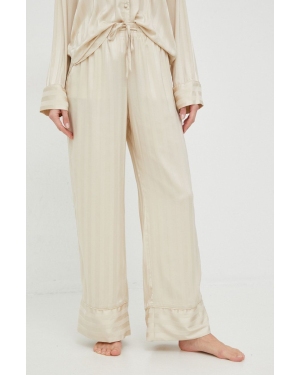 Abercrombie & Fitch spodnie piżamowe damskie kolor beżowy satynowa