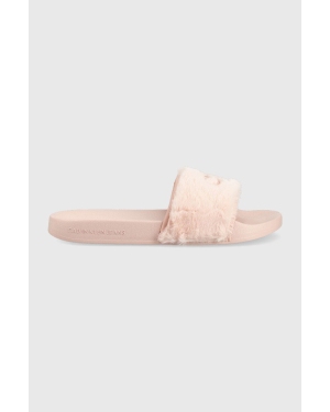 Calvin Klein Jeans klapki Slide Fur YW0YW00719.TKY damskie kolor różowy