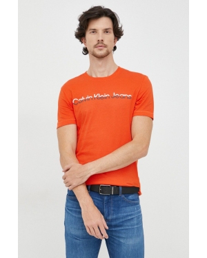Calvin Klein Jeans t-shirt bawełniany kolor pomarańczowy z nadrukiem