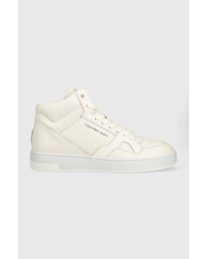 Calvin Klein Jeans sneakersy skórzane Basket Cups Laceup High kolor biały