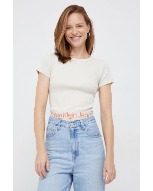 Calvin Klein Jeans t-shirt damski kolor beżowy