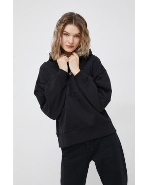 Calvin Klein Jeans bluza bawełniana damska kolor czarny z kapturem z nadrukiem