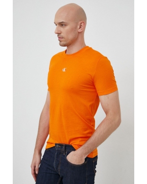 Calvin Klein Jeans t-shirt bawełniany kolor pomarańczowy gładki