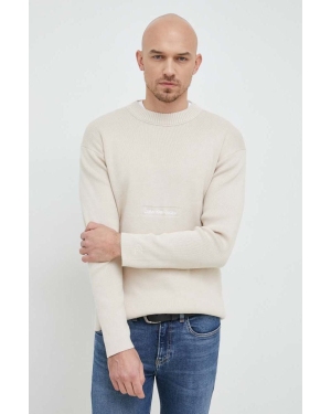 Calvin Klein Jeans sweter bawełniany kolor beżowy
