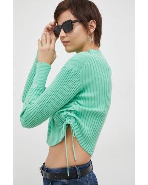Calvin Klein Jeans sweter bawełniany kolor zielony lekki z półgolfem