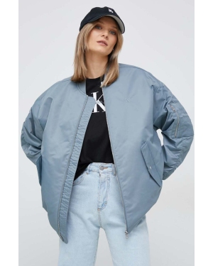 Calvin Klein Jeans kurtka bomber damski kolor niebieski przejściowa