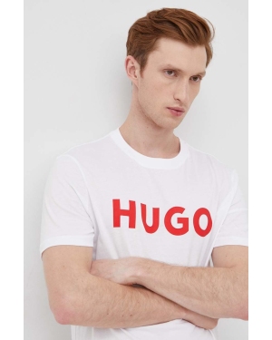 HUGO t-shirt bawełniany kolor biały z nadrukiem